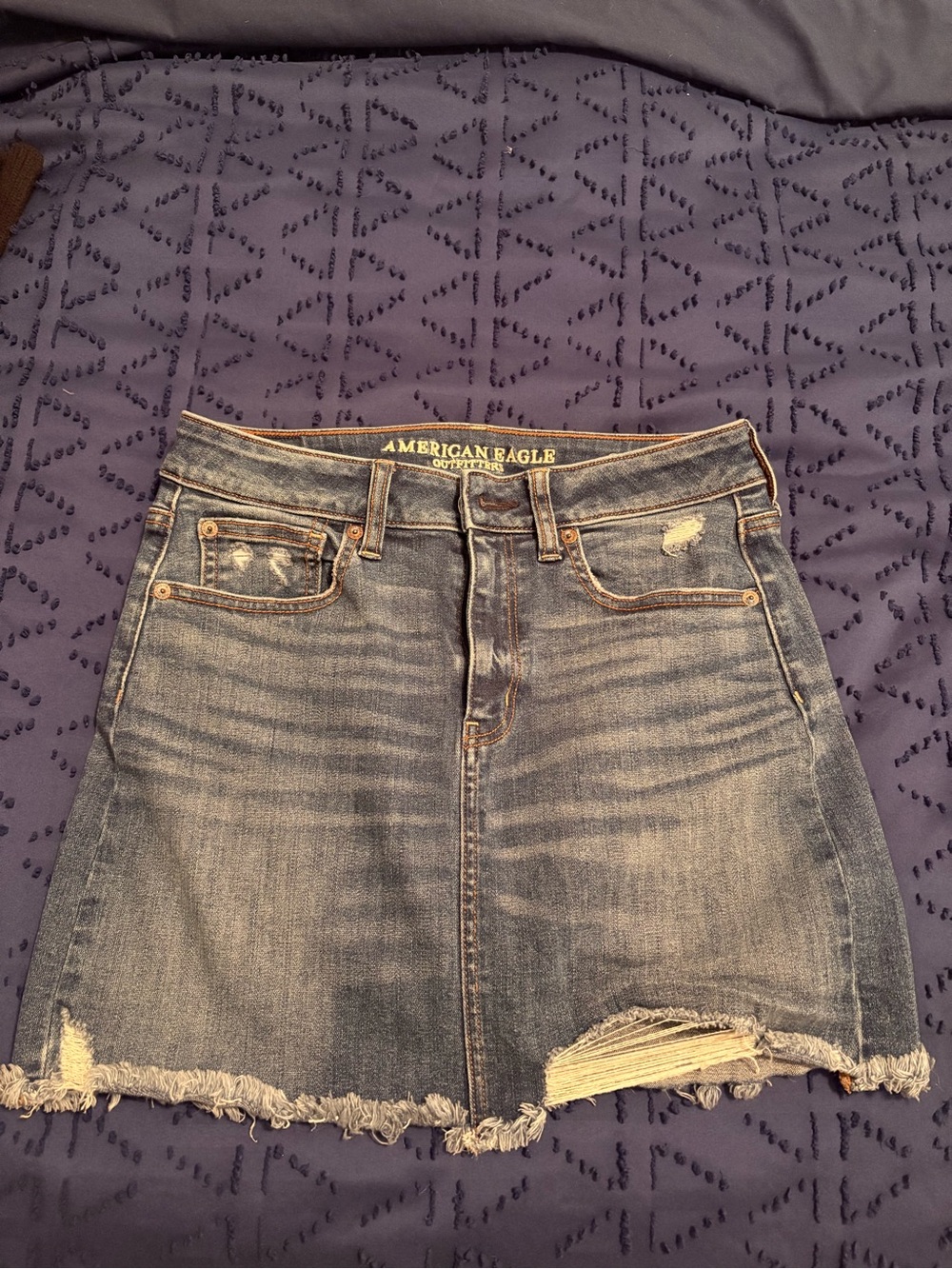American Eagle Outfitters Dark Blue Denim Skirt with Contrast Stitching